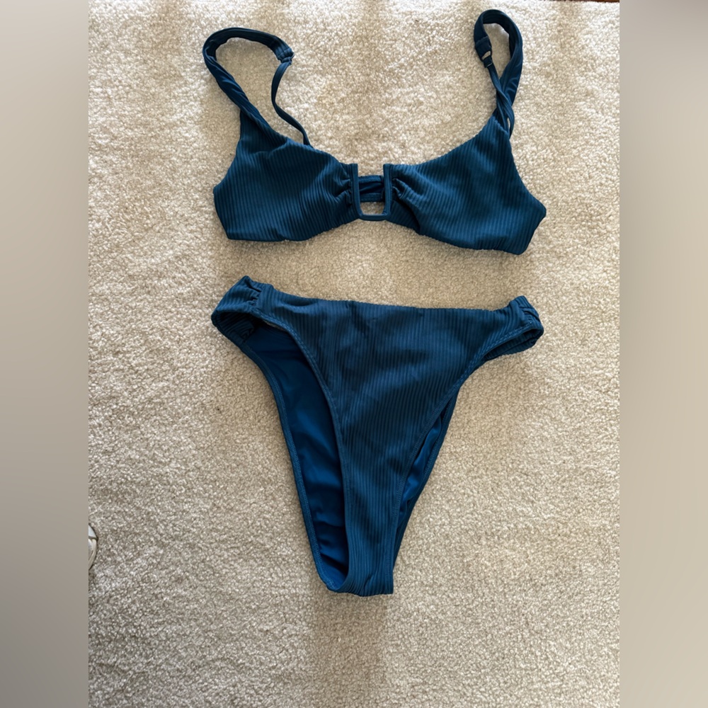 Dark Teal Ribbed Bikini Set